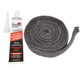 Stanbroil Graphite Impregnated Fiberglass Flat Rope Seal and High Temperature Cement Gasket Kit Replacement for Wood Stoves - 5/8" x 1/8" x 84"