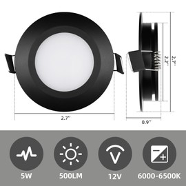 ULITECO RV Puck Light, RV Recessed Ceiling Light, 12V RV Lights Interior, Ultra-Thin RV Light Fixtures, High Brightness Camper Interior Light for RV Motorhome Boat (Cool White, 6Pack Black)