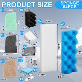 Threlaco 68 Pcs 306/307 Filter Media, Replacement Canister Filter Media Kit, Including Mesh Bags, Quick Clear, Foam, Nitrite/Phosphate/Ammonia Remover, Towel, Grease