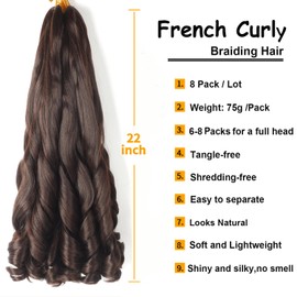 French Curly Braiding Hair 22 Inch 8Pack/lot Loose Wavy Spiral Curl Braids Crochet Hair Deep Wave Synthetic Extensions Pre Stretched Bouncy Braiding Hair(4#)
