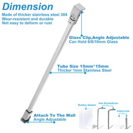 Stainless Steel Frameless Shower Door Fixed Panel Wall to Glass Support Bar for 1/4" to 3/8" Thick Glass by KAFENDA (500mm / 19.7", Polished Chrome)