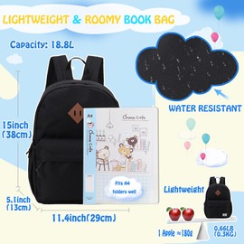 Kids Backpack, Lightweight Toddler Backpack for Age 3-7 Boys,Small Preschool Girls Kindergarten Bookbag with Front Chest Buckle,Black VONXURY