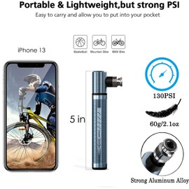 YOXUE Aluminum Alloy Bike Pump, Portable Mini Bicycle Pump,Fits Presta and Schrader valves， Mini Bicycle Tire Pump for Road, Mountain and BMX Bikes，Ball Pump with Needle 160 PSI