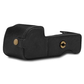 MegaGear MG1641 EVER READY BLACK GENUINE LEATHER CAMERA CASE COVER FOR SONY ALPHA A6100 A6400