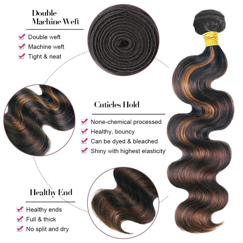 P1B30 Bundles Highlight Body Wave Human Hair Bundle Color 30