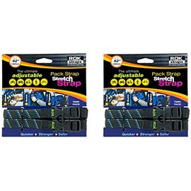 ROK Straps 10305 Adjustable Pack Stretch Strap for Motorcycle/ATV, 42" | Flat Cargo Bungee Tie-Downs (Blue/Green/Black, 2 Pairs)