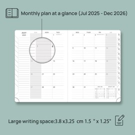 POPRUN 2025-2026 Monthly Planner (A5 8.5" X 6.25"), 18-Month Calendar Book (Jul.25 - Dce.26) with Monthly Tabs, Hardcover, Inner Pocket, 100GSM Thick Paper - Pacific Green