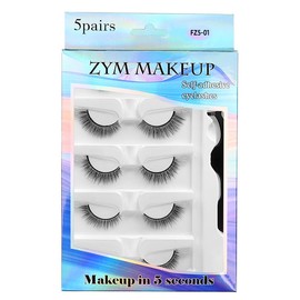 Uytrrsvd Self Adhesive Eyelashes 5 Pairs - No Glue Needed Cat Eye Lashes, Feather-Light Segmented Design, Reusable for Natural Daily Looks (FZ5-01)