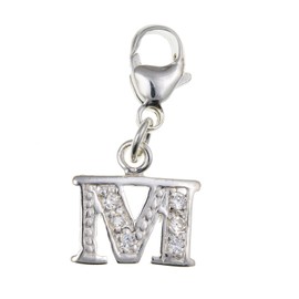 Alphabet/Initial Letter "M" Sterling Silver Clip-On Charm With Sparkly CZ Stones/Alphabet Silver Charm - For Thomas Sabo Style Charm Bracelets - Letter Jewellery