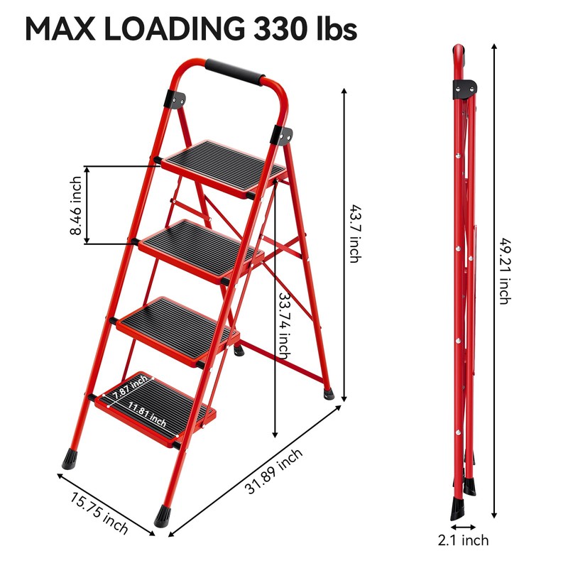 KINGRACK Step Ladder, Folding Ladder with Non-Slip and Wide Pedal,