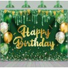 BINQOO Green Gold Birthday Backdrop 7x5ft Gold Happy Birthday Photography