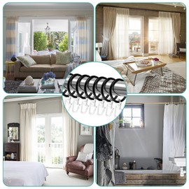 Pack of 30 Curtain Rings, Metal Curtain Rings with 50 Plastic Hooks, Curtain Rings for Curtain Hooks, Shower Curtain, 30 mm Inner Diameter (Black)