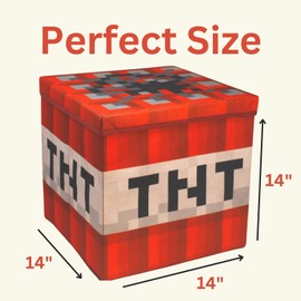 DoubleDeckerCouchParty Large 14 x 14 Fabric Pixelated Box - TNT| Birthday Party Supplies | Storage Decoration and Prop, Big Birthday Box | Storage Bin Chest With Lid Gift Accessory (TNT Block)