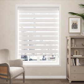 Zebra Blinds for Windows (24" W x 72" H, White) Zebra Roller Window Shades, Corded Dual Layer Light Filtering Privacy for Day and Night, Light Control and Protecting Privacy for Home and Office