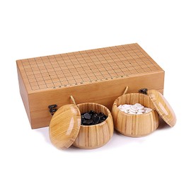 19x19 / Go Game SetHigh Grade Gift Box Board with Single Convex Melamine Stones and Bamboo Bowls Set