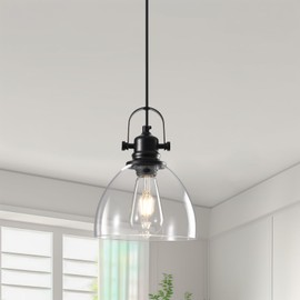 Otmilance Kitchen Pendant Lights Over Island, 7.5 inch Farmhouse Glass Pendant Light, Industrial Black Pendant Lights Kitchen Island 1-Pack, Hanging Kitchen Pendant Light for Dining Room,Bar, Cafe