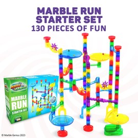 Marble Genius Marble Run - 130 Complete Pieces Maze Track Toys for Adults, Teens, Toddlers & Kids Aged 4-8 Years Old, (80 Translucent Marbulous Pieces + 50 Glass-Marble Set), Starter Set