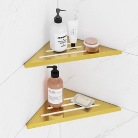 AUSAULAC Shower Corner Shelf,304 Stainless Steel Shower Caddy, No Drill Shower Shelf,Won't Fall Off Shower Organizer, Large Capacity Floating Corner Shower Shelves Shampoo Holder (Gold 2-Pack)