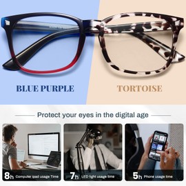 livho 2 Pack Blue Light Blocking Glasses, Computer Reading/Gaming/TV/Phones Glasses for Women Men,Anti Eyestrain & UV Glare (Leopord+Blue Purple)