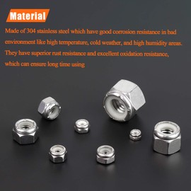 HELIFOUNER 225 Pieces 8 Sizes Nylon Insert Hex Lock Nut Assortment Kit, 304 Stainless Steel (#4-40 to 1/2"-13)