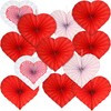 WILLBOND 12 Pieces Valentines Heart Shaped Hanging Fans Red Heart