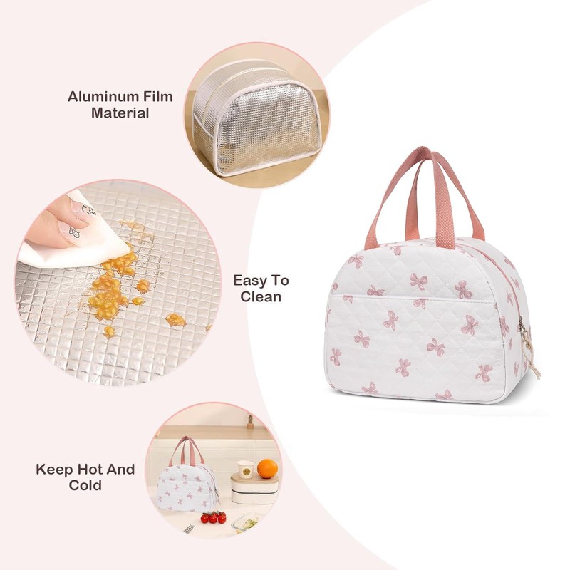 Bow Design Women's Insulated Lunch Tote with Compartments, Large Capacity