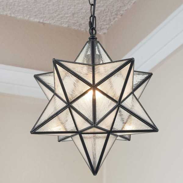 Modern Moravian Star Pendant Light Seeded Large Glass Star Lights