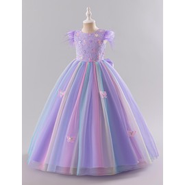 IDOPIP Sequin Butterfly Flower Girl Dress for Kids Wedding Bridesmaid Pageant Party Formal Long Maxi Gown Little Princess Communion Birthday Prom Shiny Puffy Tulle Dresses Purple - Sequin 4-5 Years