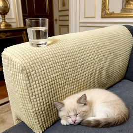 Yogsey Beige Chair Arm Covers - Spill & Scratch Proof Stretch Slipcovers for Sofa, Recliner & Armchair | Easy Fit, Washable Fabric