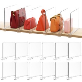 HBlife 12 Pack Clear Shelf Dividers, Vertical Purse Organizer for Closet Perfect for Sweater, Shirts, Handbags in Bedroom and Kitchen, Adjustable Acrylic Bookshelf for Organization