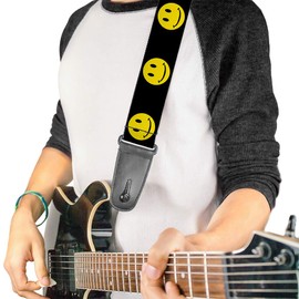 Buckle-Down 2 Inches Wide Guitar Strap-Happy Face Yellow/Black-2" Wide-29-54 Length (GS-W30883)