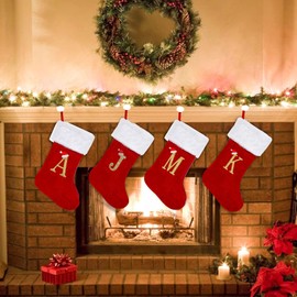 19 Inches Monogram Christmas Stockings with Letters, Large Super Soft Christmas Stockings Red Velvet with White Super Soft Plush Cuff for Christmas Xmas Tree Holiday Fireplace Family Decor Gifts (F)