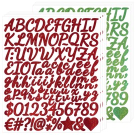 1 Inch Glitter Letter Sticker - Self Adhesive Alphabet Number Stickers for Scrapbook,Wedding,Mailboxes,Name,DIY and Craft - 8 Sheets Shimmering Red&Green
