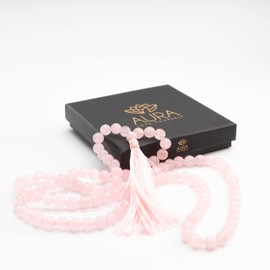 Mala Beads 108 Japamala Necklace with 18K Gold Plated Charm Meditation Necklace with Tassel Women & Men Natural Healing Crystal Jewelry - Buddhist Prayer Bead for Yoga and Spiritual Gift (8 mm)