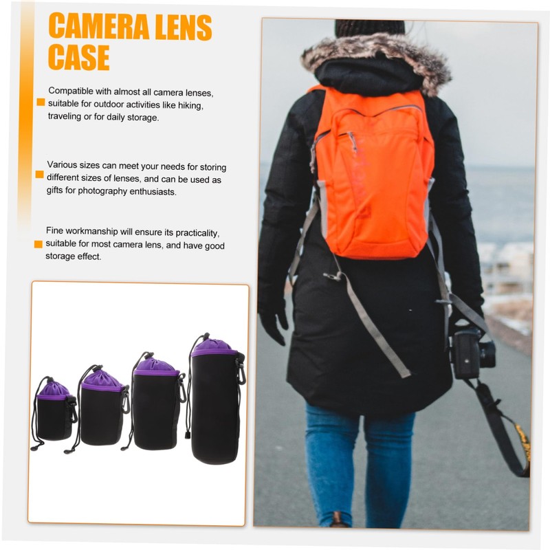 SHINEOFI 4pcs Camera Lens Bags Thickened Drawstring Storage Pouches for