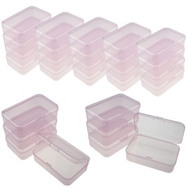 LJY 28 Pieces Rectangular Empty Mini Clear Plastic Organizer Storage Box Containers with Hinged Lids (3.3 x 2.2 x 1 inch, Pink)