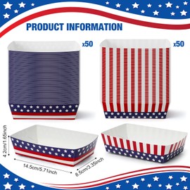 Funrous 100 Pieces 4th of July Paper Food Trays Patriotic Party Serving Paper Boats Independence Day Party Star and Stripes Disposable Serving Food Trays for American Flag Veterans Day Party Supplies