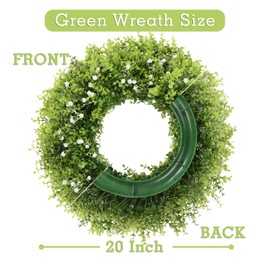 U'Artlines 20 Inch Boxwood Wreaths for Front Door, Spring Summer Wreath with White Flowers, Large Faux Greenery Wreath for Wall Window Porch All Seasons Outdoor Decor