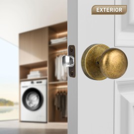 Passage Interior Door Knobs Antique Brass Bronze Door Knob for Hall and Kitchen No-Locking Vintage Round Design Door Handle, Zinc Alloy 1 Pack