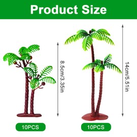 FENGQ 20 Stück Miniatur Palme Modell Coconut Palmen Deko, 14cm+8.5 cm Modellpalmen Kokospalmen, Mini Palme Kokosnuss Kunststoff Modell, für Landschaft Modell Kuchen Dekoration