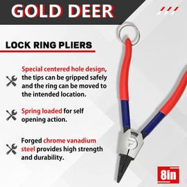 GOLD DEER Circlip Pliers, 8 Inch Circlip Pliers, Circlip Ring Horseshoe Washer, Special Circlip Pliers, Retaining Ring Removal Tool, Heavy Duty Internal Snap Ring Pliers