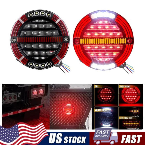 Unbranded 2X 5.5'' Round LED Tail Light Truck Trailer Stop
