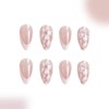 Floral White French Tip False Nails Medium Almond, SXVME Glitter