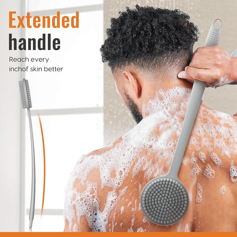 Cepillo de espalda para ducha de silicona con mango largo