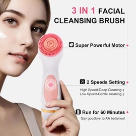 Cepillo de limpieza facial, 3 en 1 cepillo de limpieza facial eléctrico con 3 cabezales de cepillo para mujeres y hombres, cepillos faciales recargables impermeables para piel seca y sensible a la