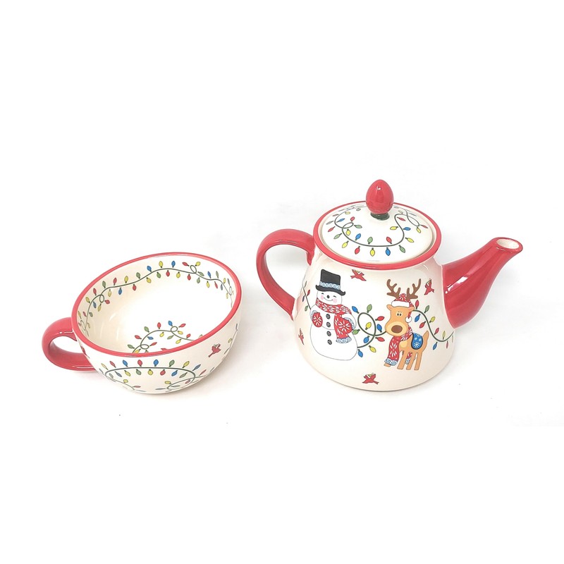 Temp-tations Tea for One: Stackable TeaPot & Tea Cup/Mug, Stoneware