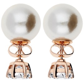 Mya Art 3–in - 1 Set Double Women's Earrings Rose Gold Plated Pearl Stud Earrings With Rose Crystal White