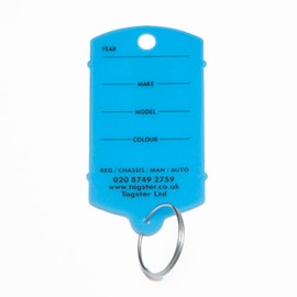 Key tags - Vehicle plastic key tags (200) with metal split rings - 11 colours (Blue)