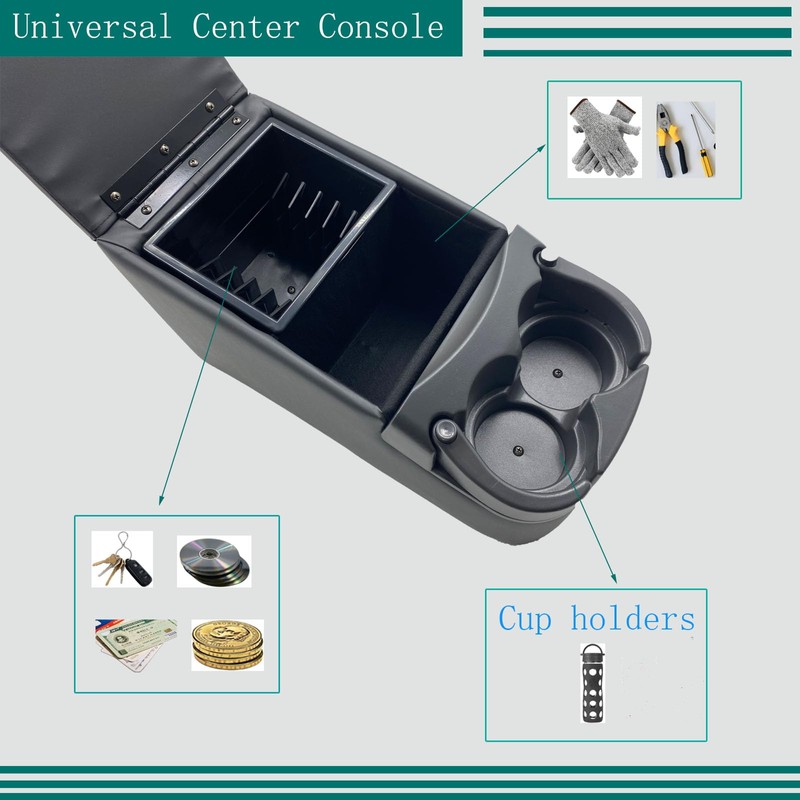 Universal Truck Bench Seat Console with Cup Holders, Grey