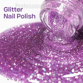 MIZHSE Quick Dry Glitter Purple Nail Polish, Shimmery Nail Polish Fast Drying, 15ml High Glossy Sparkly Shiny Nail Polish Nail Art Salon Manicure Home